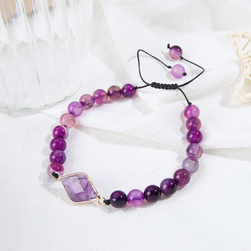 Olivenorma Amethyst Rhombus Pendant Beads Bracelet