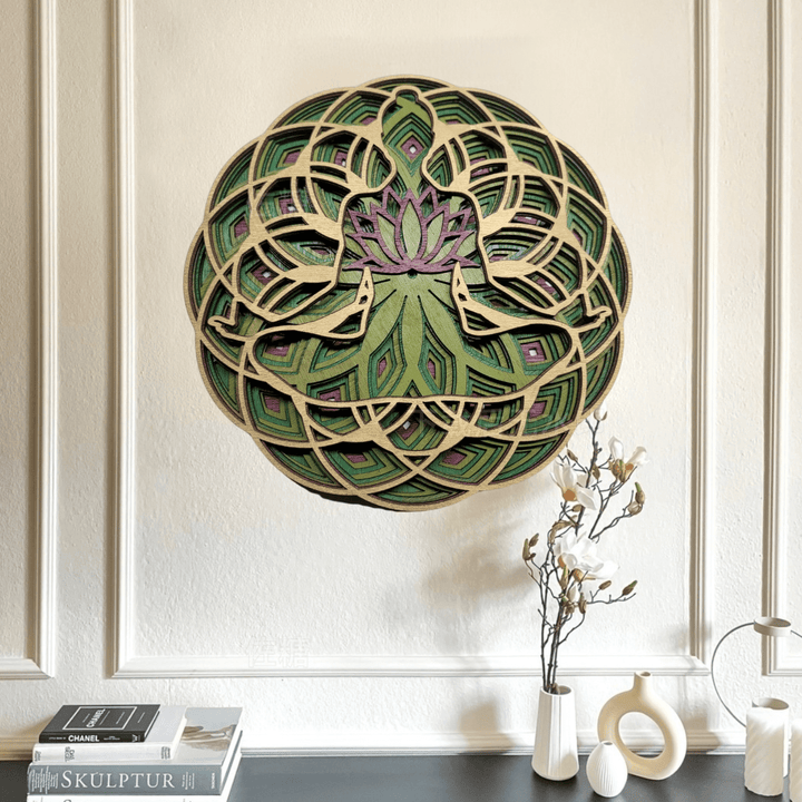 Olivenorma Green Lotus Yoga Meditation 3D Wall Decor