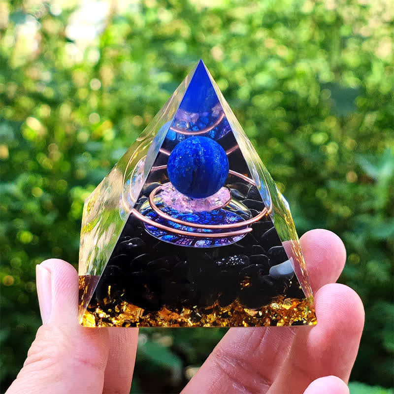 Olivenorma Lapis Lazuli Sphere with Obsidian Orgone Pyramid