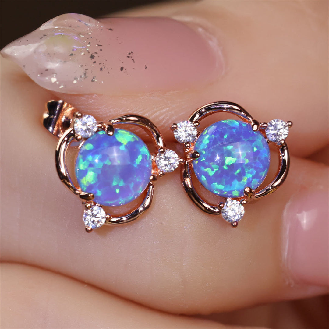 Olivenorma Opal Small Round White Zircon Stud Earrings