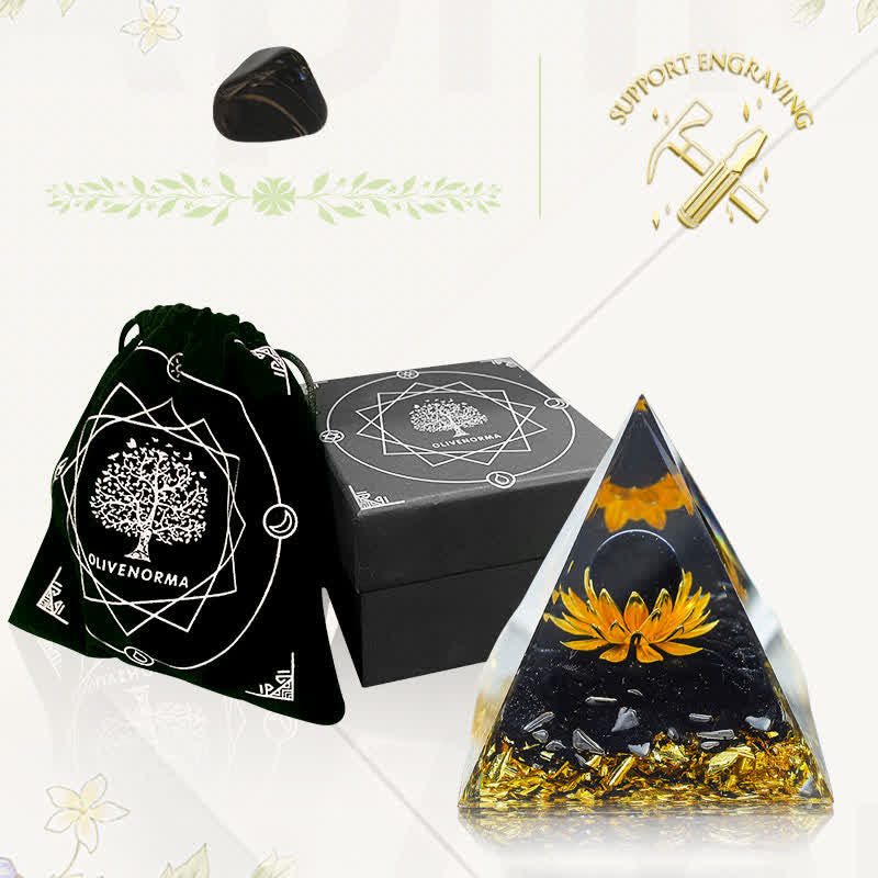 (Clearance 30% OFF / CODE: OFF30) - Olivenorma "Light In The Dark" -Black Onyx  Lotus Orgone Pyramid