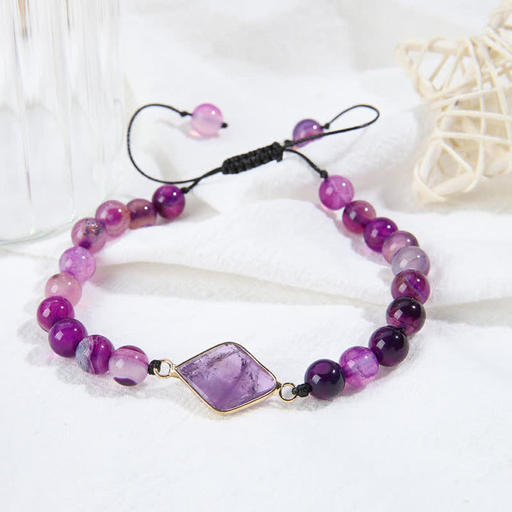 Olivenorma Amethyst Rhombus Pendant Beads Bracelet