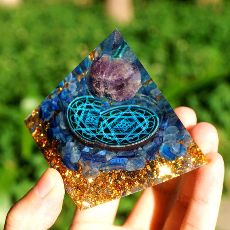 Amethyst with Kyanite Natural Orgone Pyramid