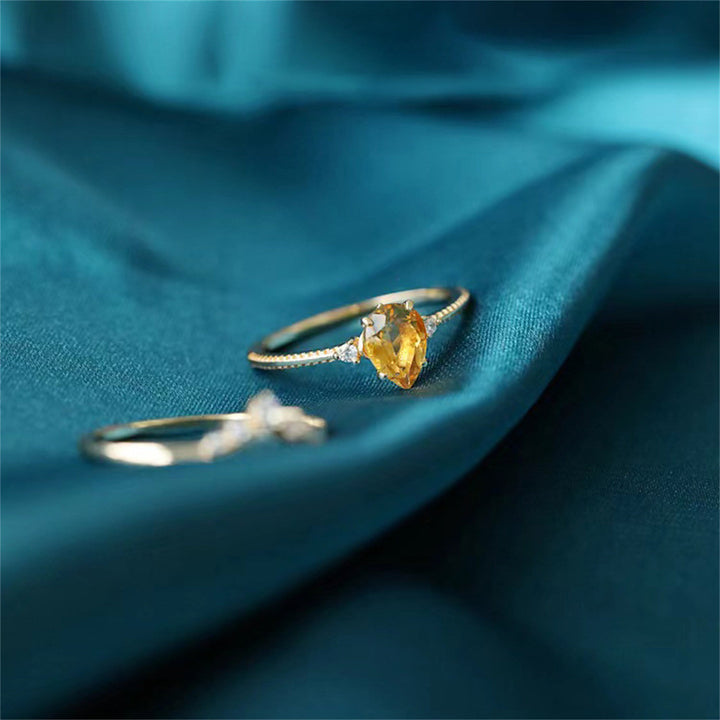 Olivenorma 925 Silver Gold Drop Shape Citrine Ring