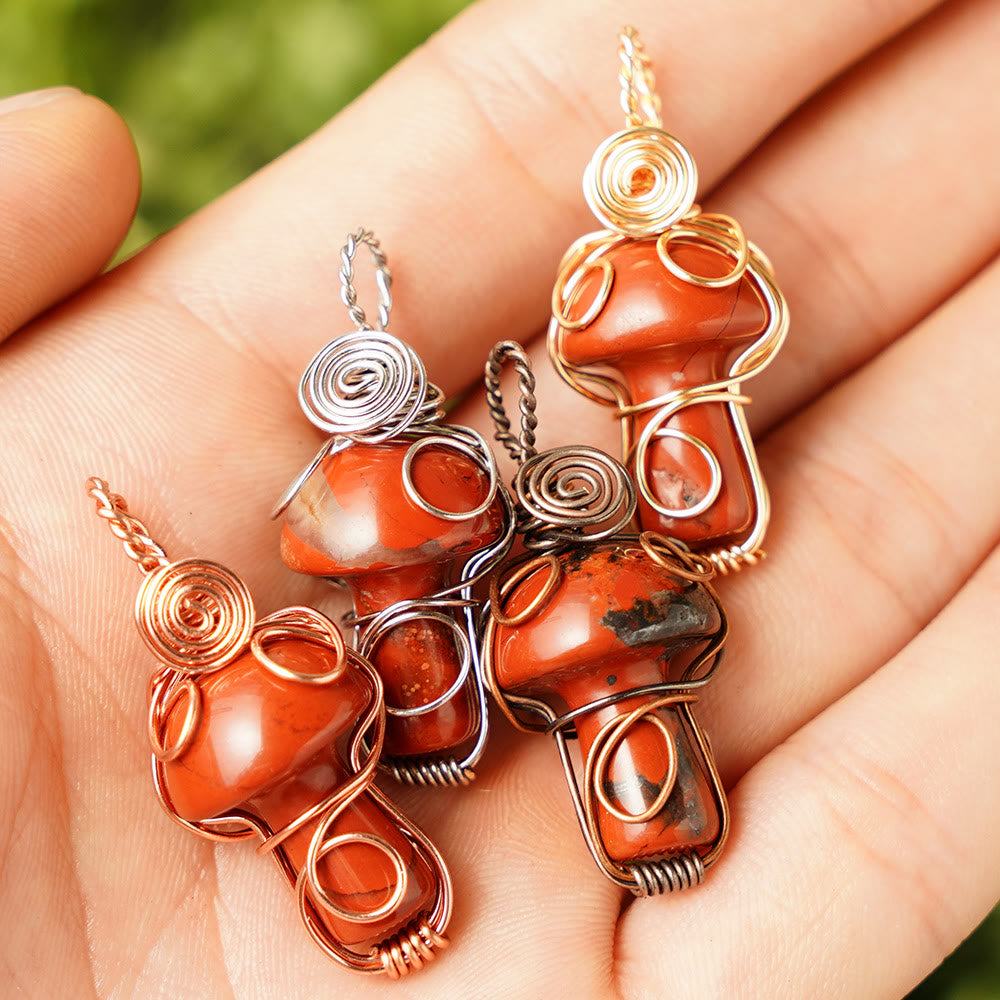 Olivenorma Natural Healing Stone Mushroom Necklace - Red Jasper - Rose Gold Thread - image 20