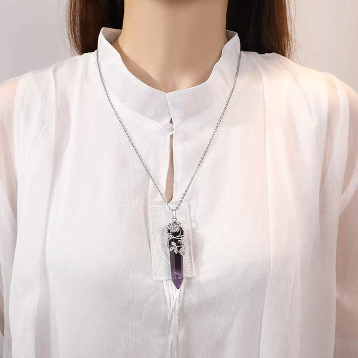 Olivenorma Natural Crystal Hexagonal Column Necklace