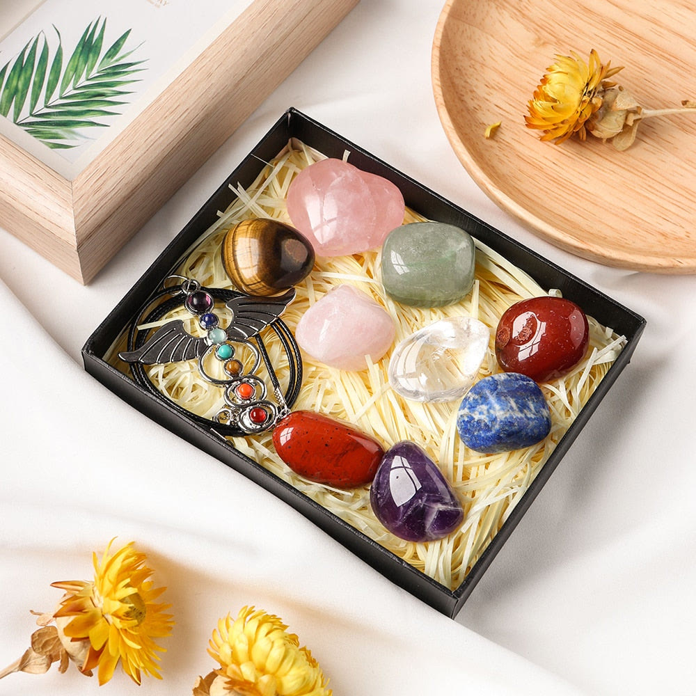 Olivenorma Natural Irregular Meditation Polished Chakra Gemstones Crystal Set