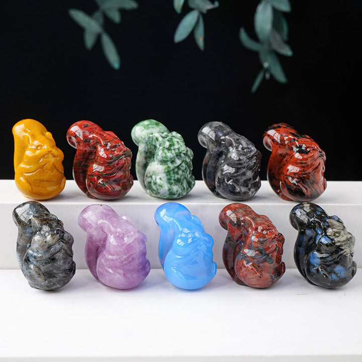 Olivenorma Natural Crystal Squirrel Carving Ornament Gemstone Decoration