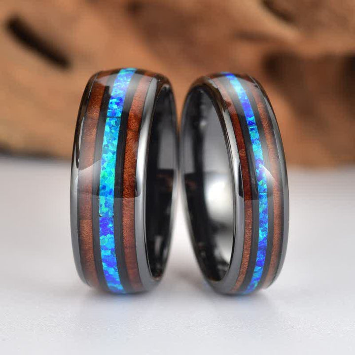 Olivenorma Koa Wood and Abalone Shell Tungsten Carbide Ring - image 10