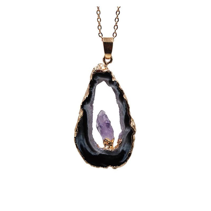 Olivenorma Natural Agate Geode Amethyst Necklace