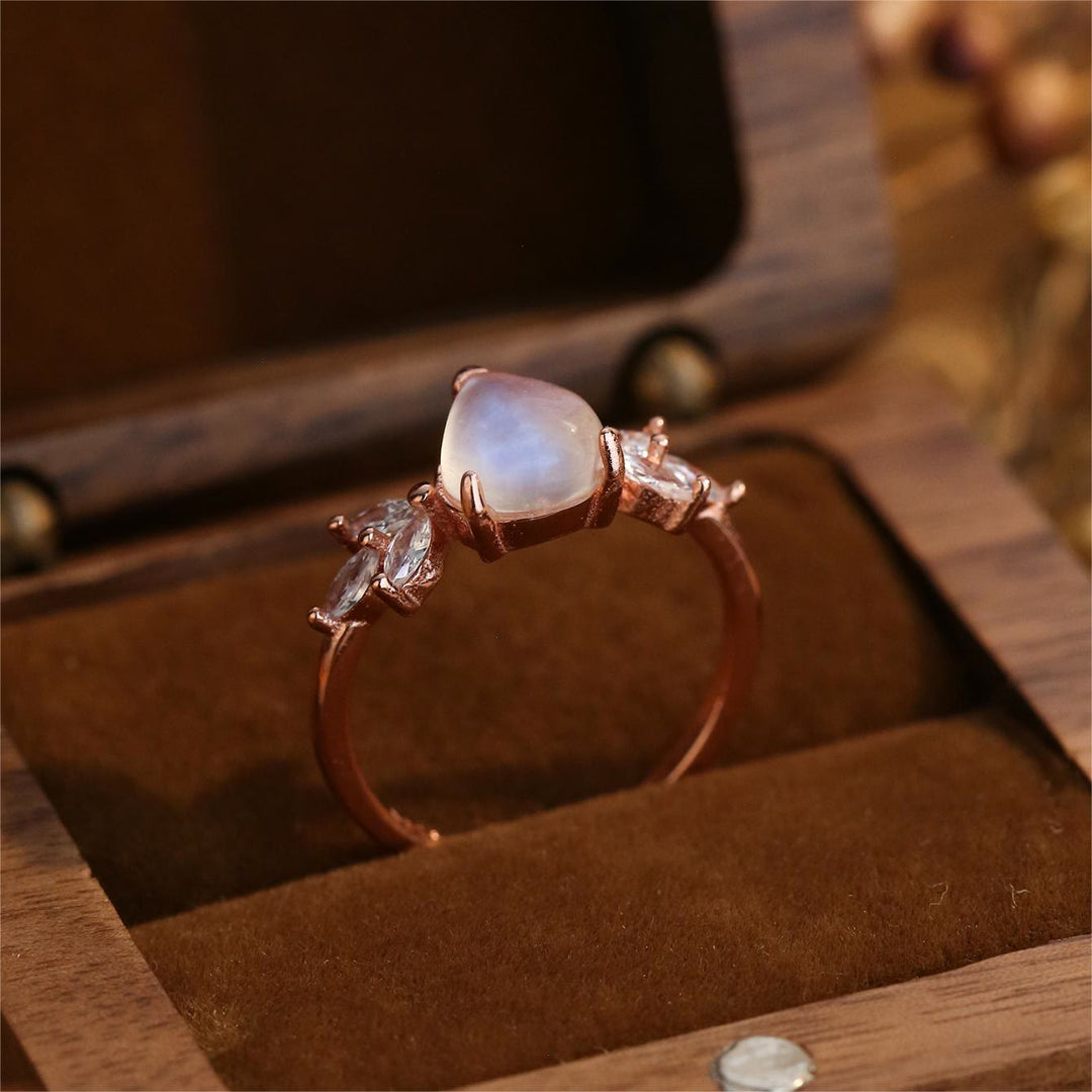 Olivenorma Moonstone White Zircon Drop Shape Rose Gold Ring