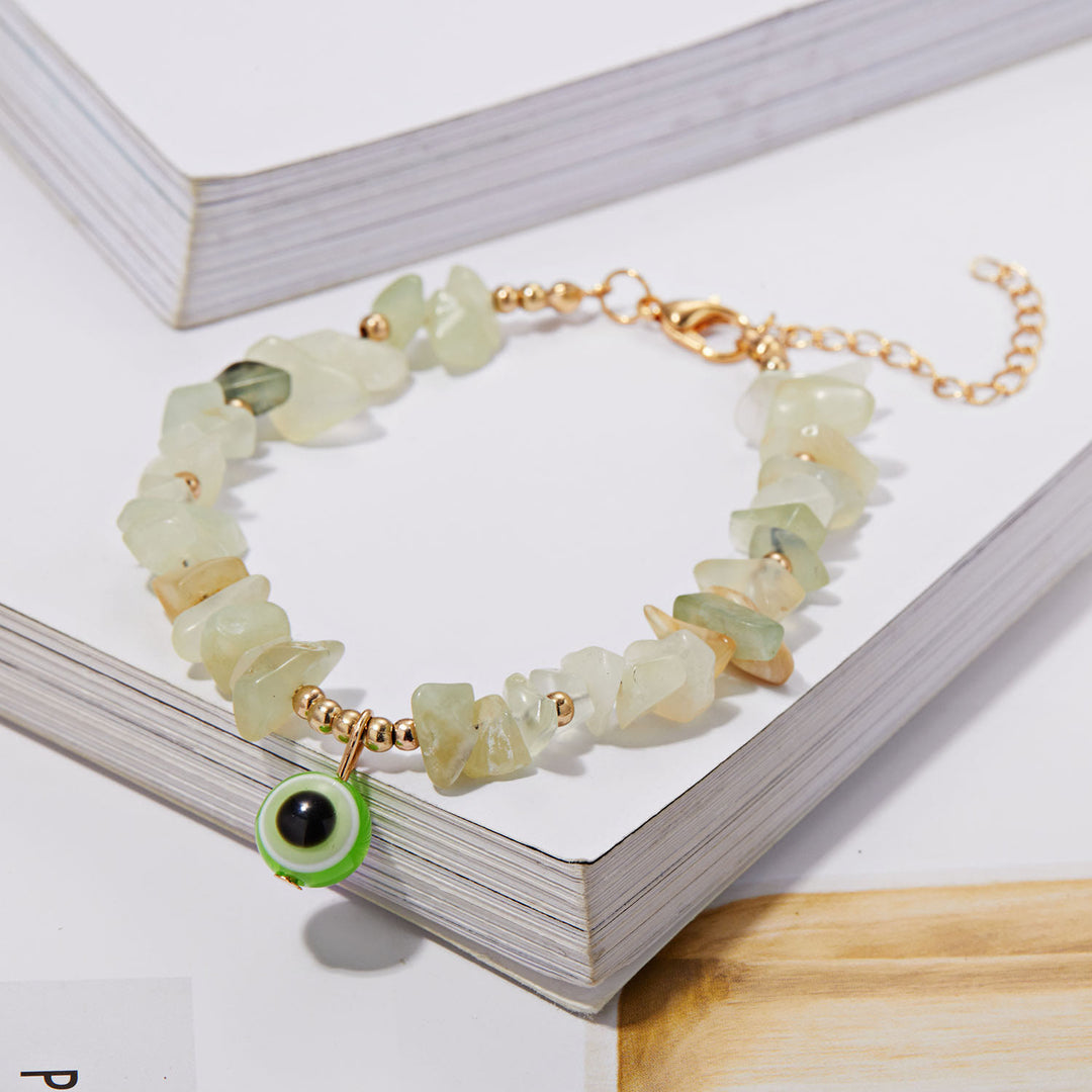 Olivenorma Natural Crystal Gravel Evil Eye Pendant Bracelet