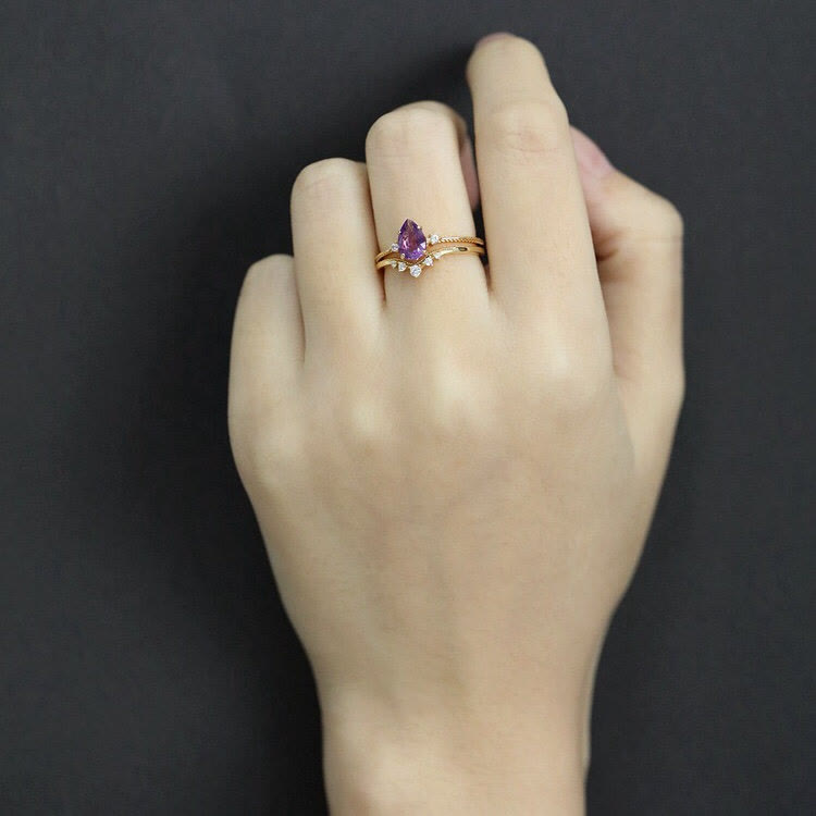 Olivenorma Teardrop Amethyst White Zircon Ring Set