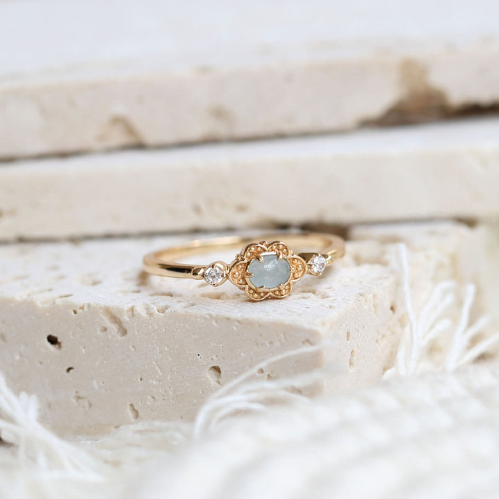 Olivenorma Vintage Natural Aquamarine Daisy Flowers Ring