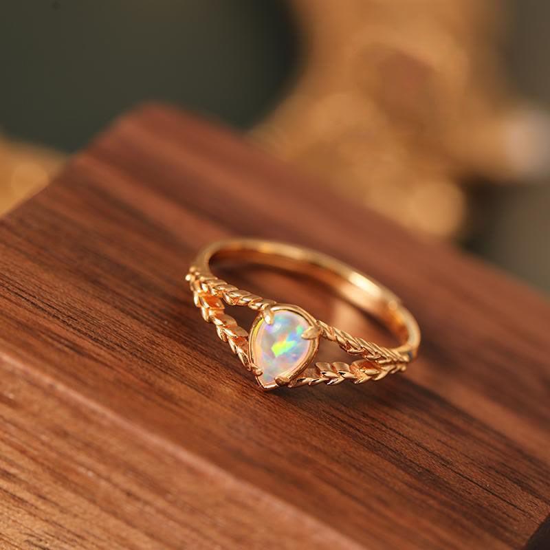 Olivenorma Opal Stone Gold Hollow Wheat Ring