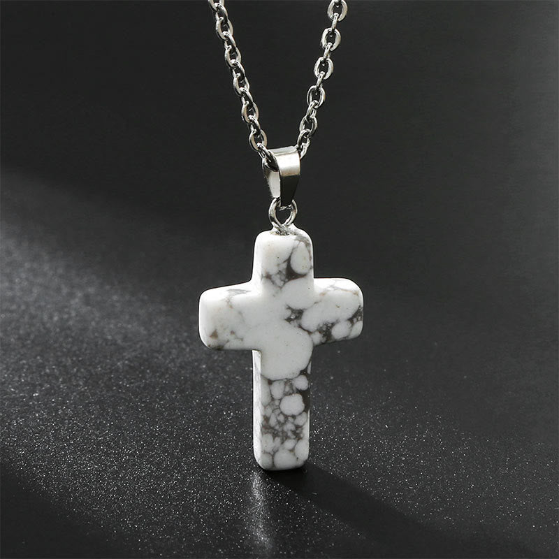 Olivenorma Natural Stone Cross Gemstone Necklace