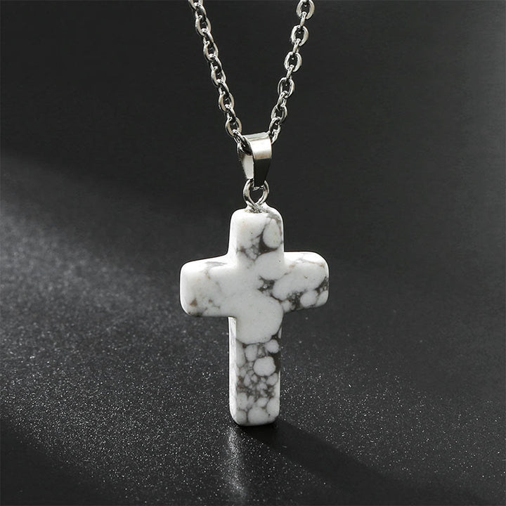 (Clearance 30% OFF / CODE: OFF30) - Olivenorma Natural Stone Cross Gemstone Necklace