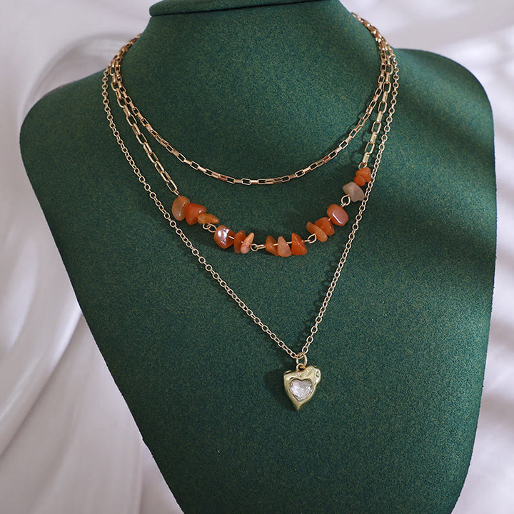 Olivenorma Agate White Zircon Irregular Heart Pendant Layered Necklace