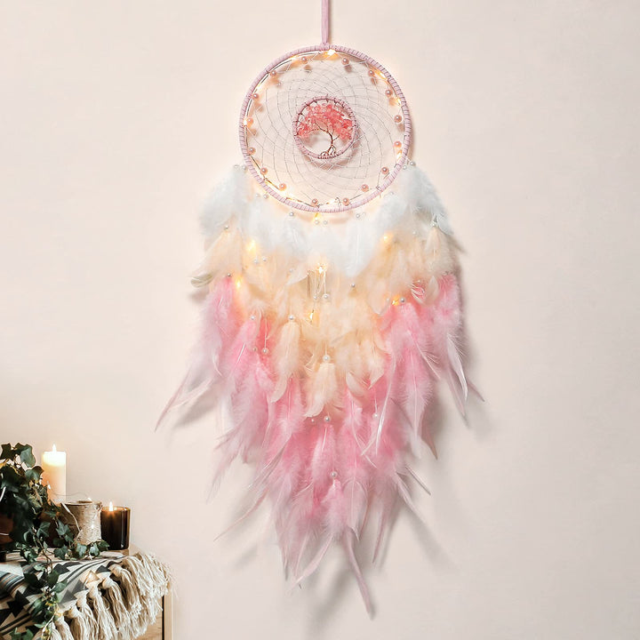 Olivenorma Crystal Tree Of Life Feather Glow Dream Catcher