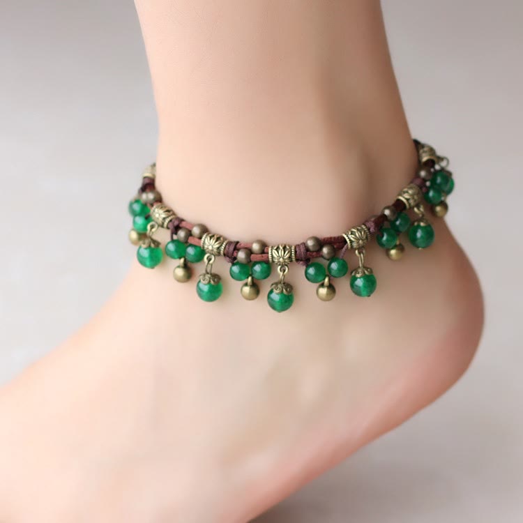 Olivenorma Red Agate Green Jade Woven Bead Anklet Bracelet - image 4