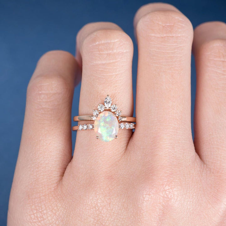 Olivenorma Antique Oval Opal Engagement Rose Gold Ring