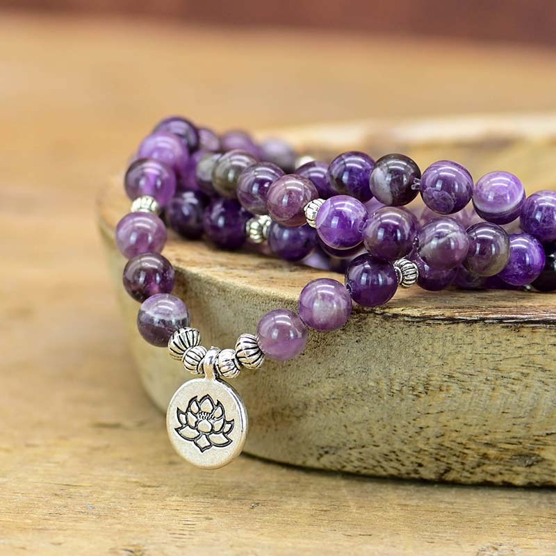 Olivenorma Amethyst Lotus Symbol Mala Necklace Bracelet