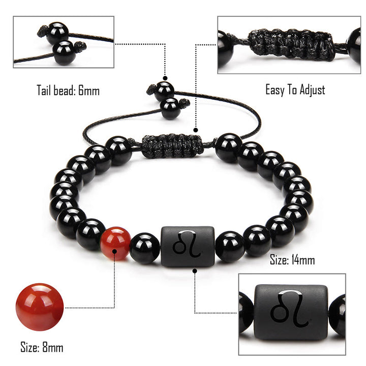 Olivenorma Natural Black Onyx Zodiac Men Woven Bracelet