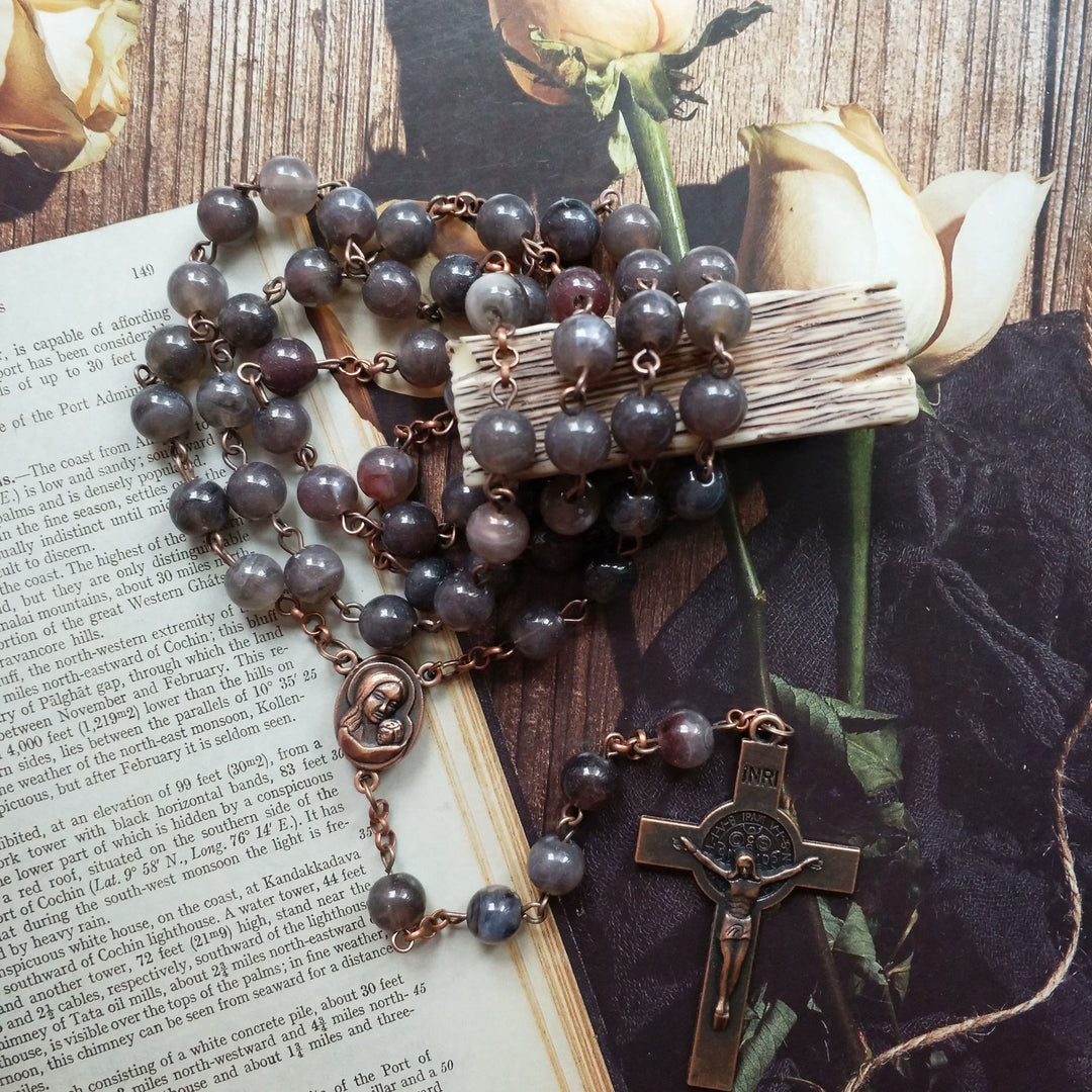 Olivenorma Brown Acrylic Ball Cross Rosary Necklace