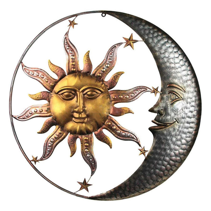 Olivenorma Gray Moon Gold Sun Face Metal Wall Decor