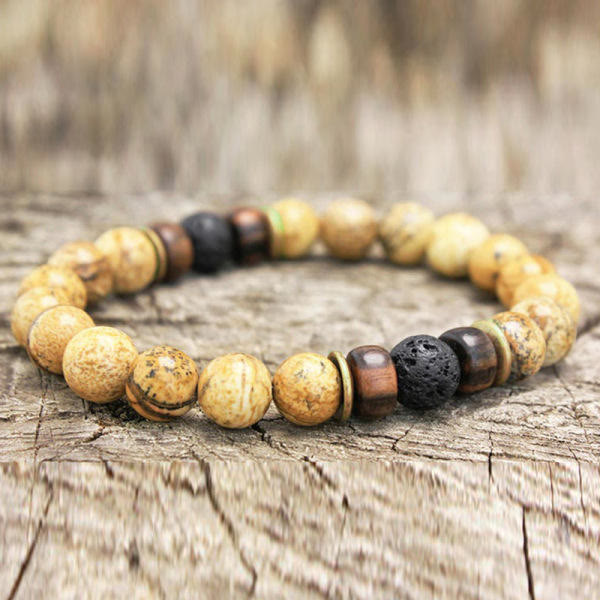 Olivenorma Natural Stone 8mm Wooden Beads Energy Men Bracelet