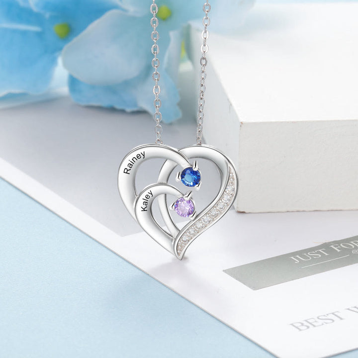 Olivenorma Personalized Birthstones Engraved Heart Necklace