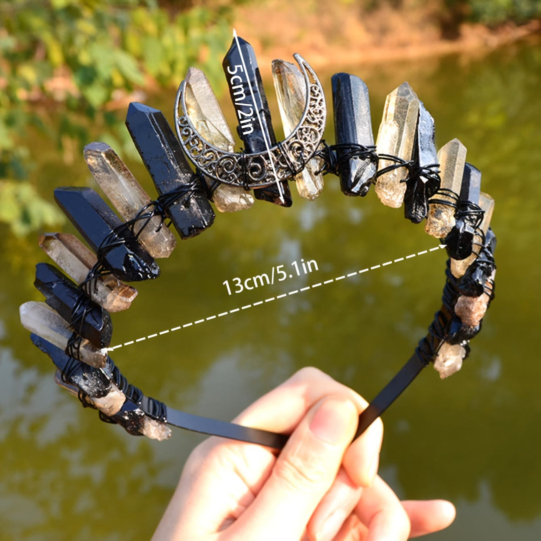 Olivenorma Clear Quartz Obsidian Moon Headband Crystal Crown