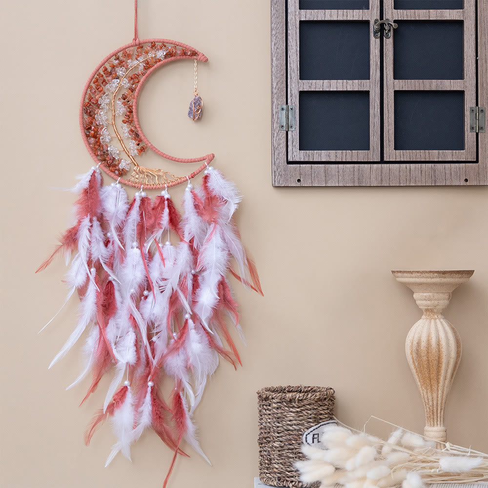 Olivenorma Natural Gravel Woven Tree of Life Moon Dream Catcher