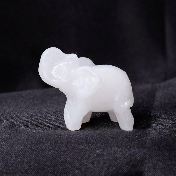 Olivenorma Natural Crystal Elephant Carving Ornament Gemstone Decoration - White Jade - image 3
