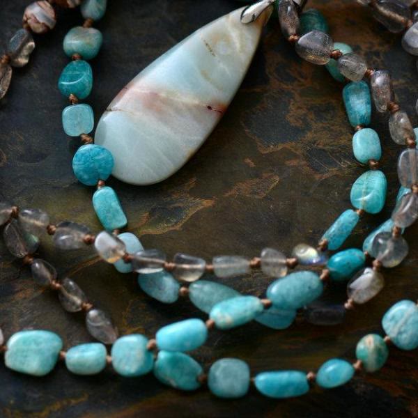 Olivenorma Amazonite Labradorite Agate Crystal Stone Mala Pendant