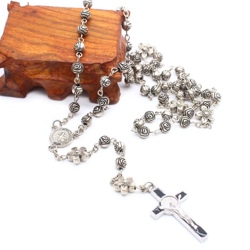 Olivenorma Rose Cross Prayer Rosary Necklace