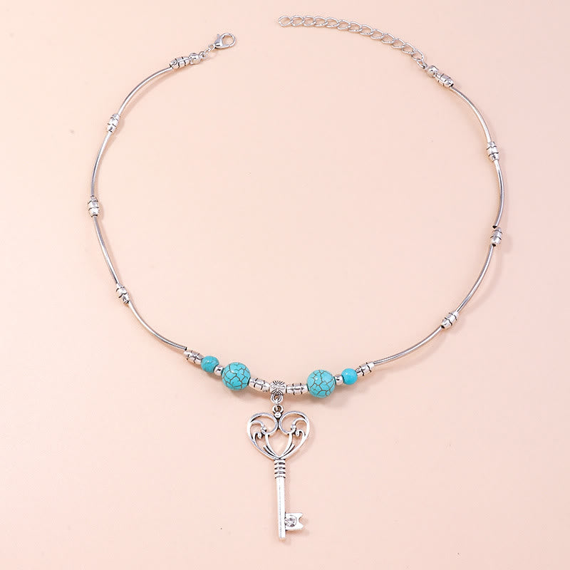 Olivenorma Turquoise Bohemian Love Key Pendant Necklace