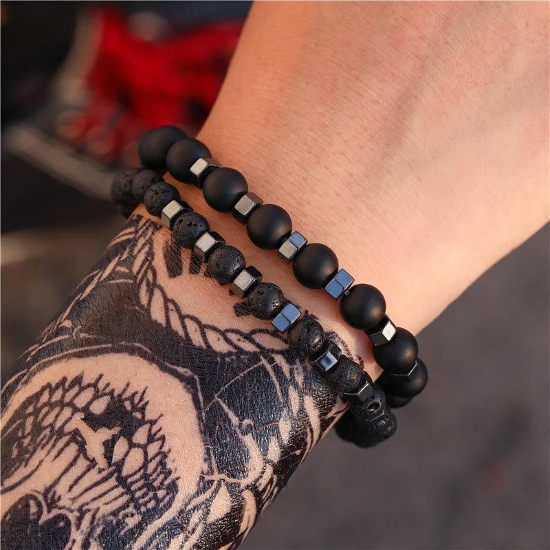 Olivenorma Lava Stone Mens Stretch Set Bracelet