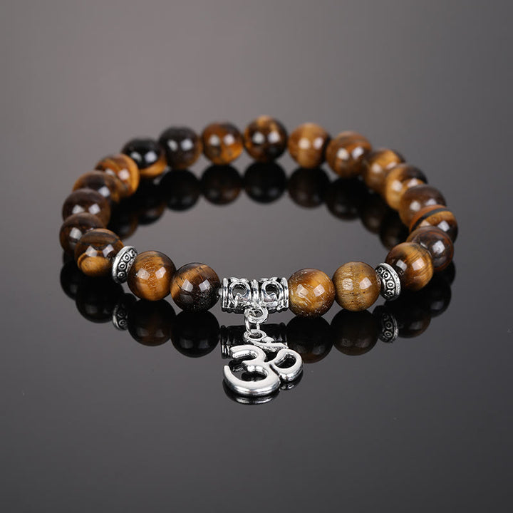 Olivenorma Natural Crystal Beaded Om Symbol Bracelet