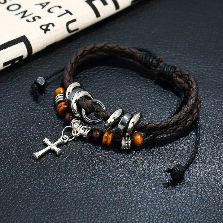 Olivenorma Adjustable Multi Layered Braided Woven Leather Cross Bracelet - image 4