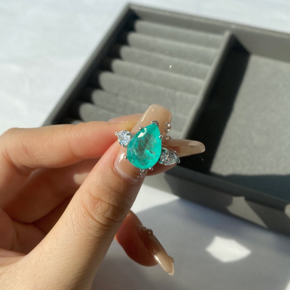 Olivenorma Paraiba Tourmaline White Zircon Exquisite Ring