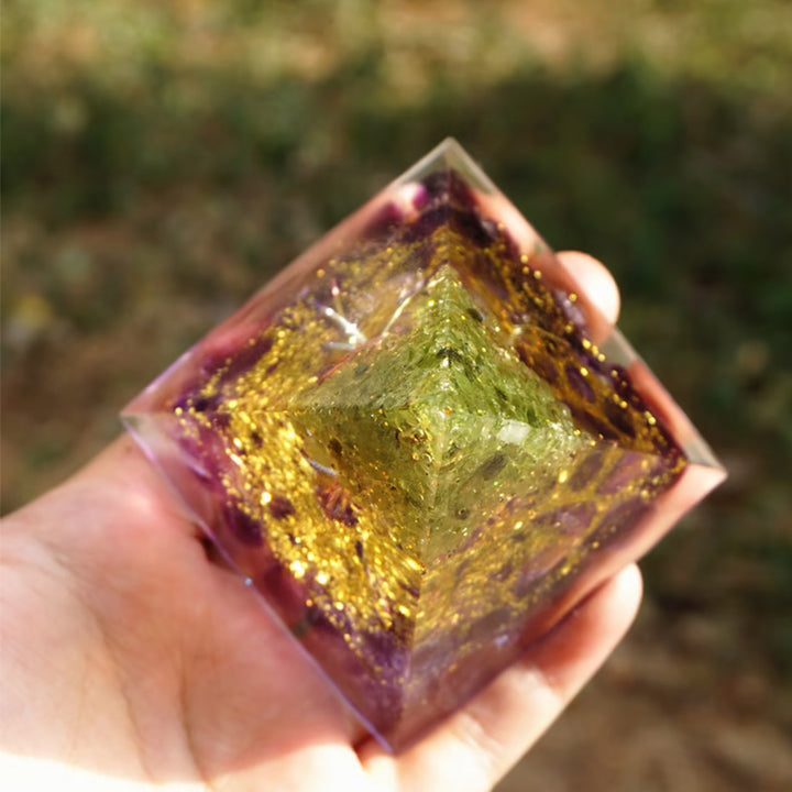 Olivenorma Harmony Roots Amethyst & Peridot Tree of Life Orgone Pyramid - image 6