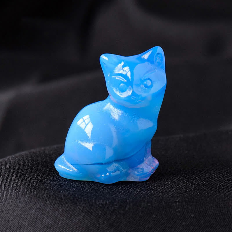 Olivenorma Natural Crystal Lucky Cat Carved Gemstone Decoration