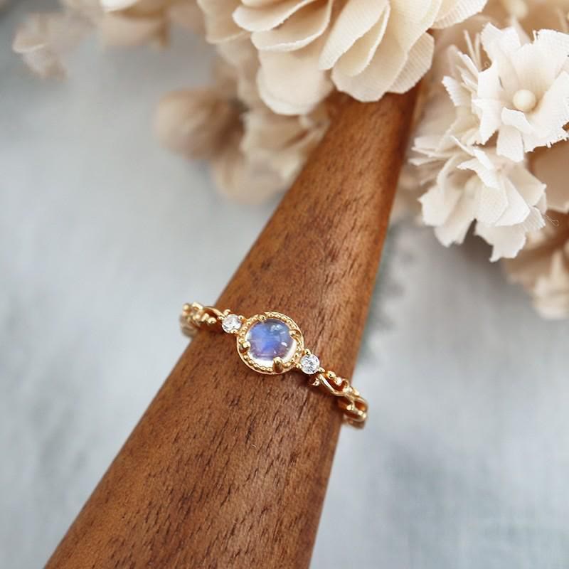 Olivenorma Natural Moonstone Zircon Delicate Ring