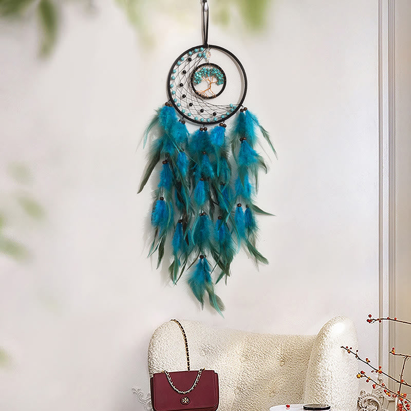 Olivenorma LED Turquoise Tree Of Life Feather Dream Catcher