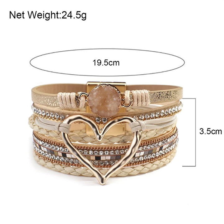 Olivenorma Bohemia Leather Wrap Hollow Heart Bracelet