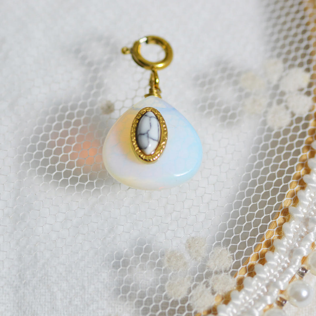 Olivenorma Geometric Round Or Water Drop Crystal Gold Pendant Necklace - Opalite&White Turquoise - Necklace #4 - image 24