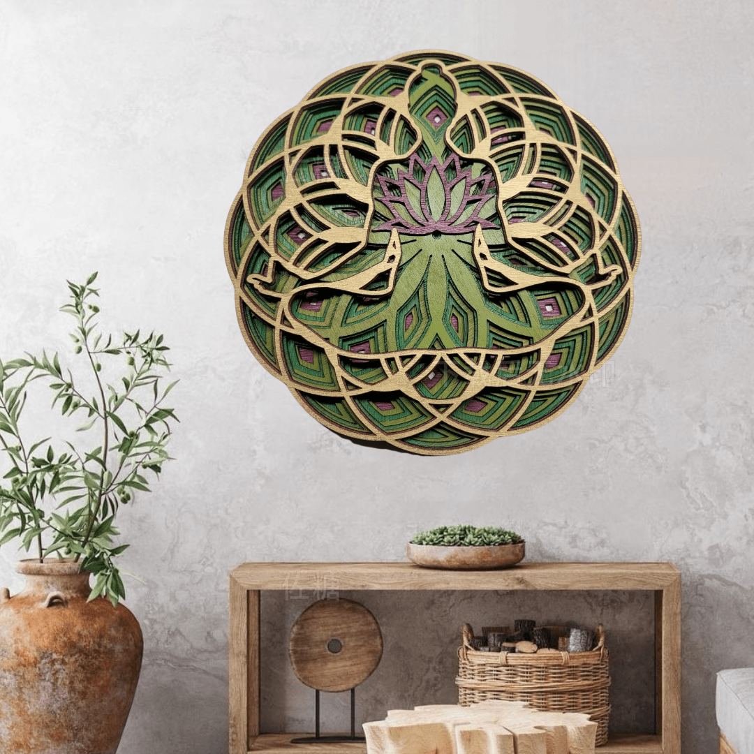 Olivenorma Green Lotus Yoga Meditation 3D Wall Decor