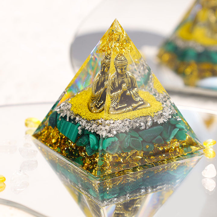 (Clearance 30% OFF / CODE: OFF30) - Olivenorma Malachite With Buddha Protection Orgone Pyramid