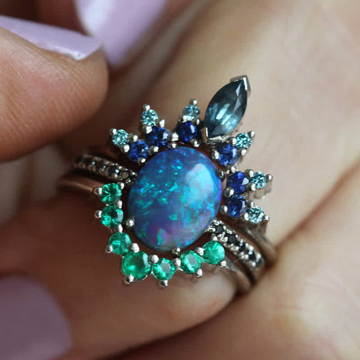 Olivenorma Sapphire With Opal 3 - Piece Ring Set - image 8